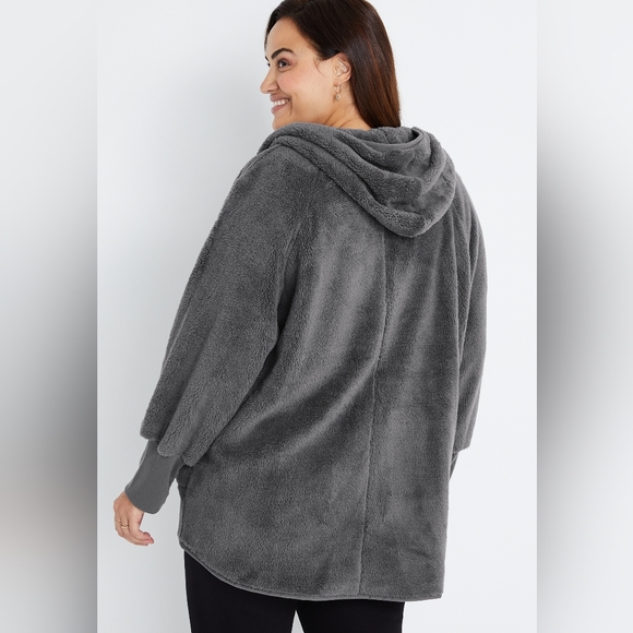 Maurices Gray Open Sherpa Hooded Cardigan Pocket large xlarge - Picture 2 of 12